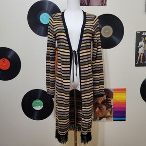 Yest | Striped Long Tie-Front Cardigan